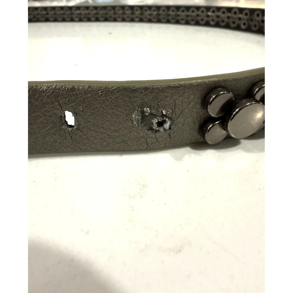 Calvin Klein Womens Gray Leather Belt Round Silver (Gunmetal tone) Studs